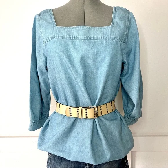 Time & Tru Boho pullover Square / Boat neckline Chambray Jean Top - Medium - Picture 5 of 9